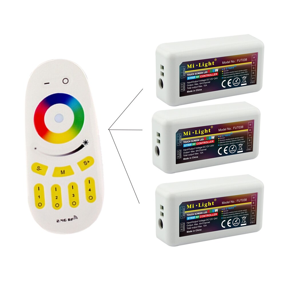 Mi.light RGBW LED Controller 12/24V FUT038+2.4G 4-Zone Wireless RF Touch Remote FUT096 For RGBWW RGBW Led Strip LED Controller: FUT096 3PCS FUT038