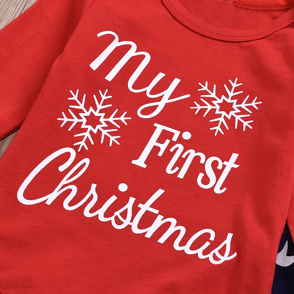 Mijn eerste kerst baby meisje jongen Set 3 STUKS Pasgeboren Baby Baby Kerst Brief Sneeuwvlok LongSleeve Romper + Herten Broek outfits