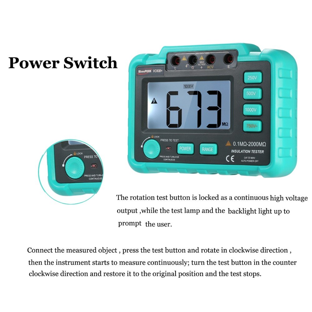 VC60B 1000V Megger Insulation Tester Megohmmeter Ohm Tester InsInsulation Resistance Tester Meters Multimeter The Same As UT501