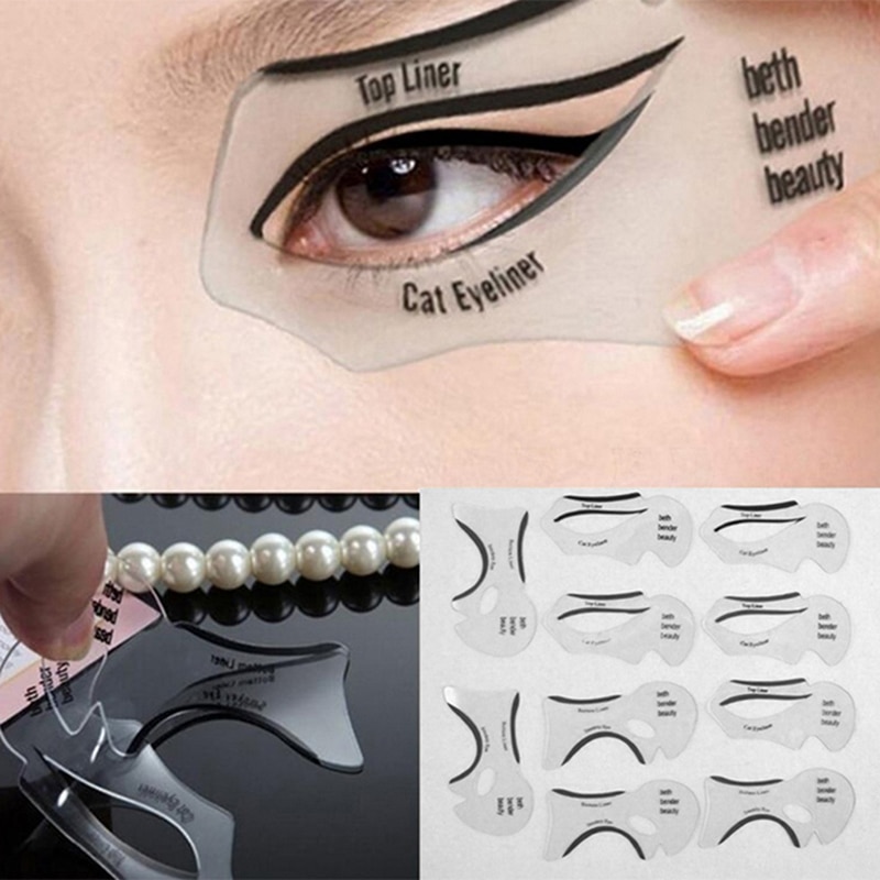 2 pçs pro eyeliner estênceis alado delineador estêncil modelos modelo de modelagem ferramentas sobrancelhas modelo cartão sombra de olho maquiagem ferramenta: Default Title