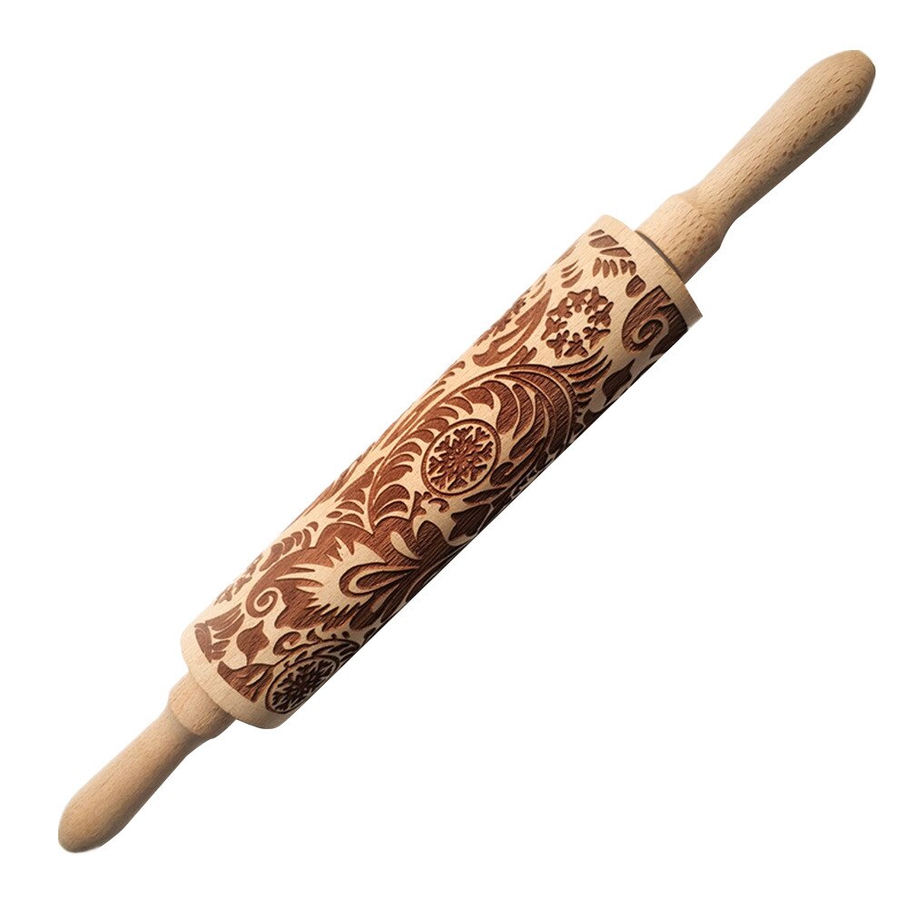 Kerst Deegroller Hout Gegraveerd Gesneden Reliëf Deegroller Keuken Tool Kerst Rolling Pin Cake Decorating Gereedschap Bakken