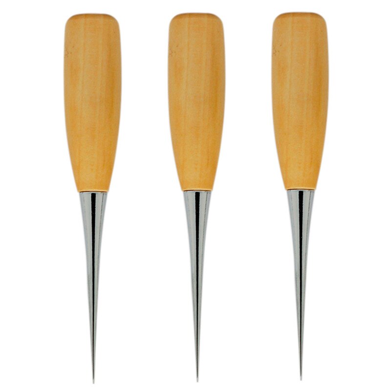 1pc Cloth Awl Sewing Tool Hole Punching Leather Wood Handle Steel awl Craft Stitching Leather Tools