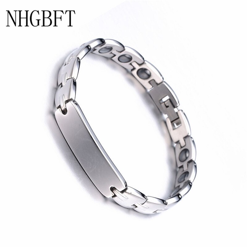 Nhgbft suave corrente saúde pulseira para homens de aço inoxidável ímã elemento germânio pulseira