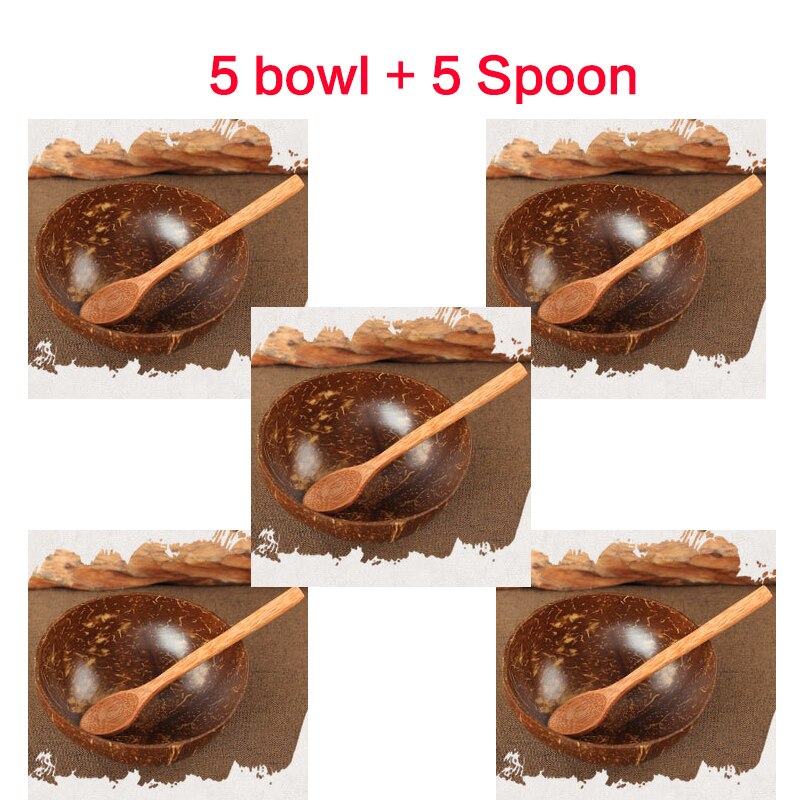 Juego de cuencos de coco Natural, cuchara para fruta, ensalada, fideo, tazón de arroz, Artesanías hechas a mano de madera, vajilla de estilo japonés para restaurante