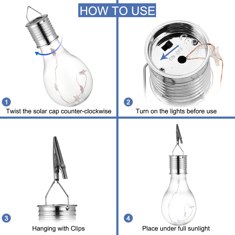 Solar Panels LED 1.2V Waterproof Solar Light Bulb Rotatable Outdoor Garden Lamp Camping Hanging Stars Light Lamp Bulb Decoration