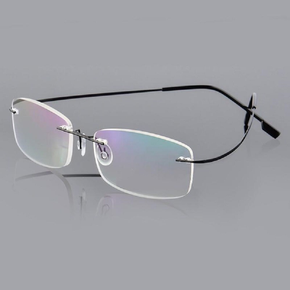 Leesbril heren optische bril geheugen titanium bril montuur randloos: Zwart