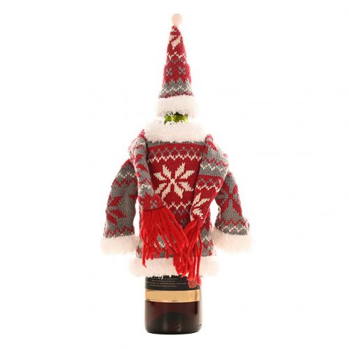 Jul vinflaske dækning topper tøj hat tørklæde hjem fest spisning dekor juledekorationer til hjemmet vinflaske taske: Rødgrå