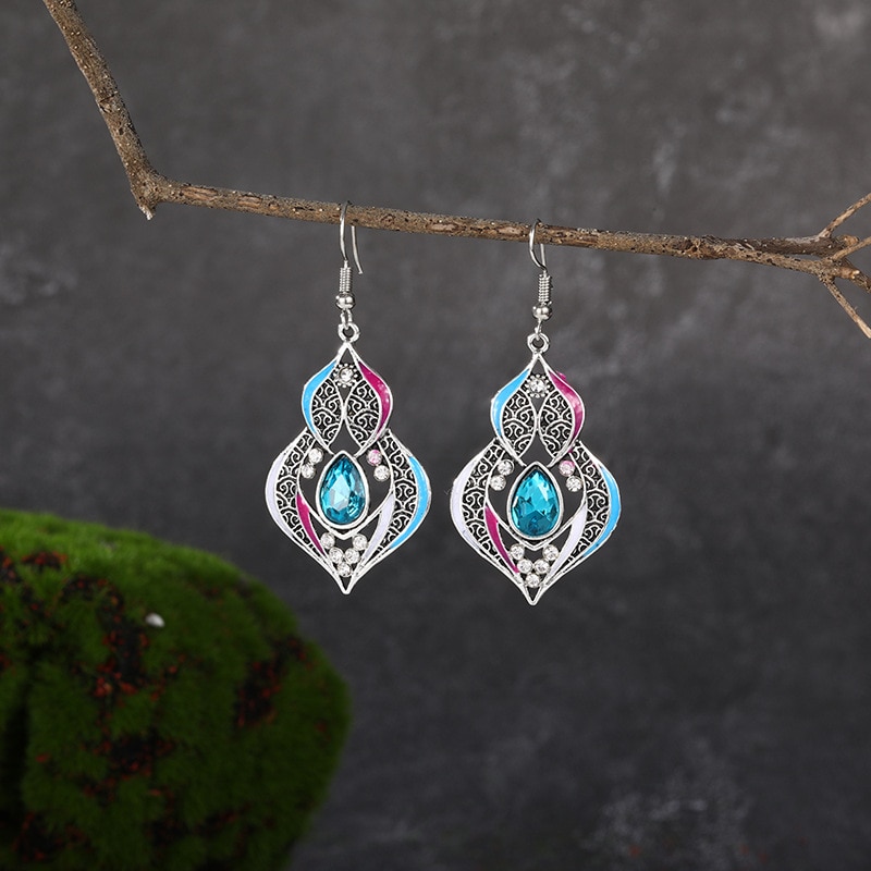 Pendientes bohemios con forma de calabaza para mujer, aretes con diamantes de imitación de cristal rojo y azul, Estilo Vintage, étnico, indio, Jhumka