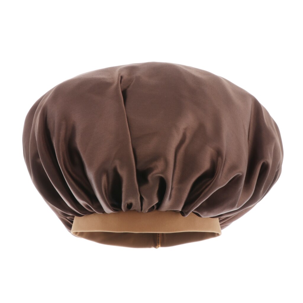 Adjustable Satin Silk Wide Band Bonnet Night Sleep Cap Hat Sleeping Head Cover Hair Protector for Women Long Curly Natural Hair: Coffee