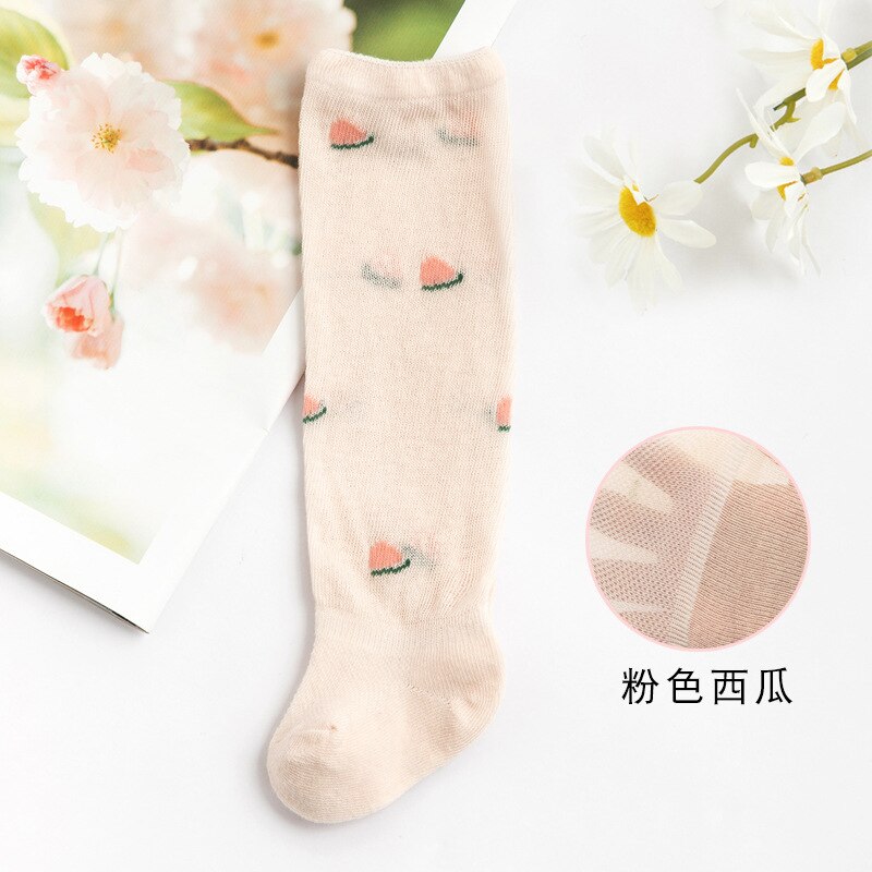 Spring Summer Baby Girl Cotton Socks Mesh Cartoon Girls Princess Socks Soft Kids Accessories High Knee Toddler Socks: Pink / S 0-1years