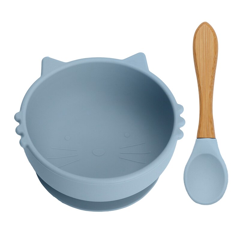 Siliconen Babyvoeding Servies 3 Stks/set Siliconen Zuignap Cup Kat Strokop Kinderen Antislip Keuken Benodigdheden Bpa gratis: 2PCS Powder blue