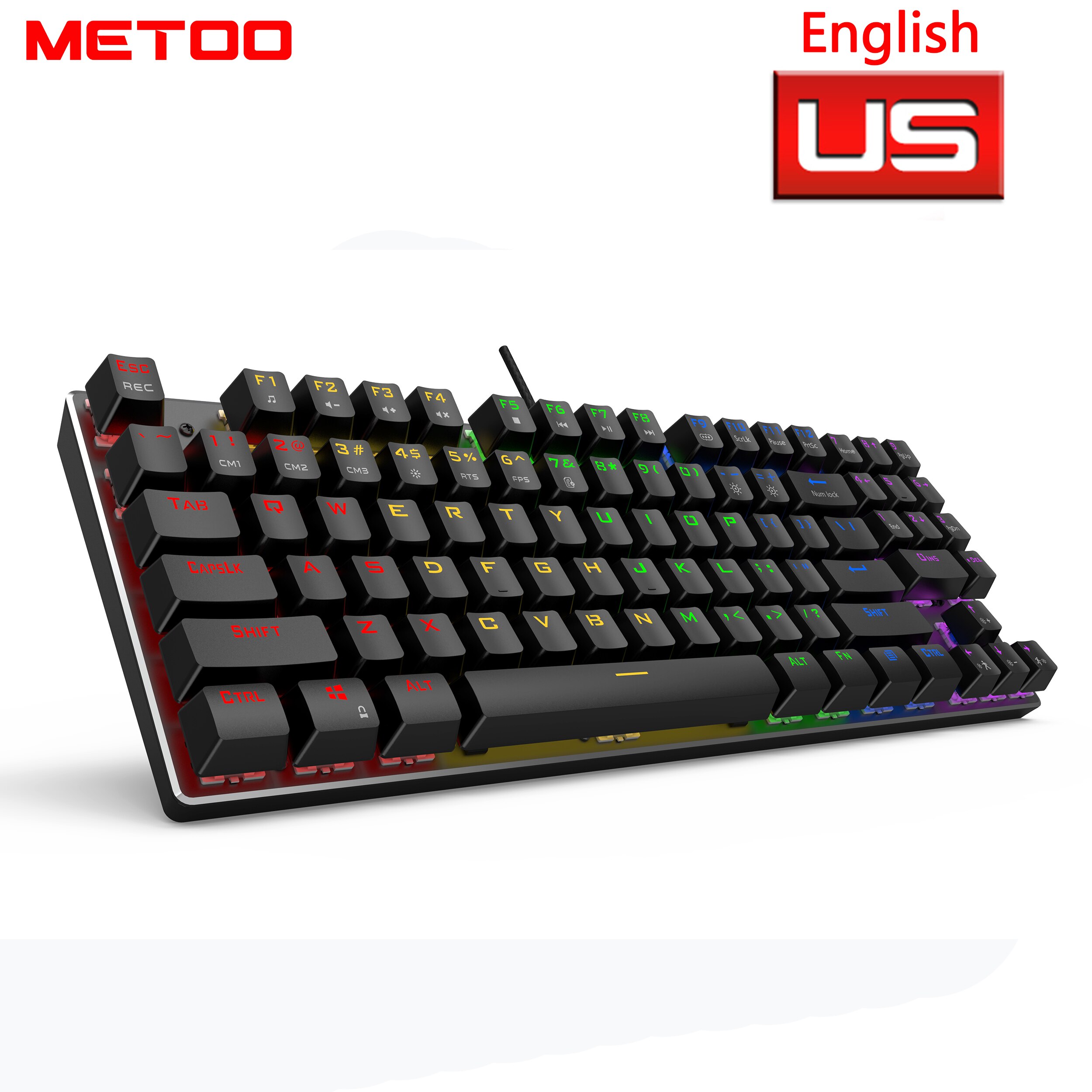 METOO 89key Gaming Mechanical Keyboard With number keys Mix Backlit USB Wired blue red Brown switch For Game Laptop: Z56 English Version / Blue Switch