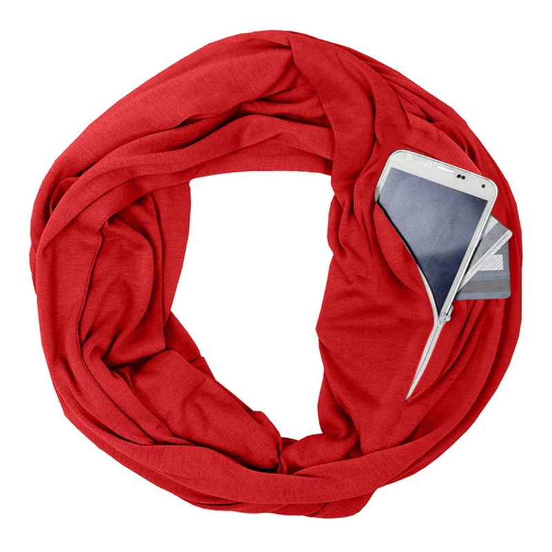 Unissex loop cachecóis para mulheres meninas leve conversível infinito cachecol envoltório com bolso com zíper escondido elástico lenço de viagem