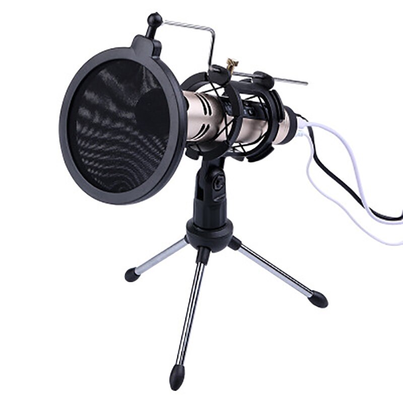 Portable Desktop Microphone Tripod Stand with Shock Mount Anti-Vibration Mic Holder with Round Mask Shield
