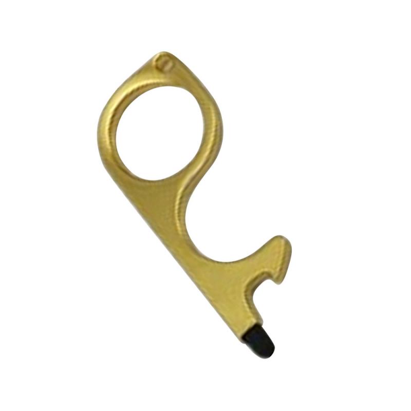 Portable Hygiene Hand Antimicrobial Brass Contactless Door Opener Elevator Handle Tool Safety Key Buckle: Gold