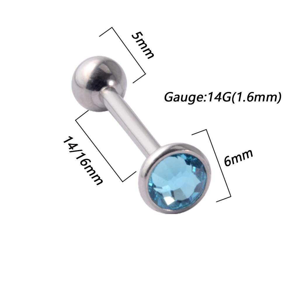 1Pc Anti-Allergie Chirurgisch Staal Tong Ringen Vrouwen Platte Zirkoon Piercing Tong Halters Piercing Lichaam Sieraden 14G: WHITE / Silver Plated