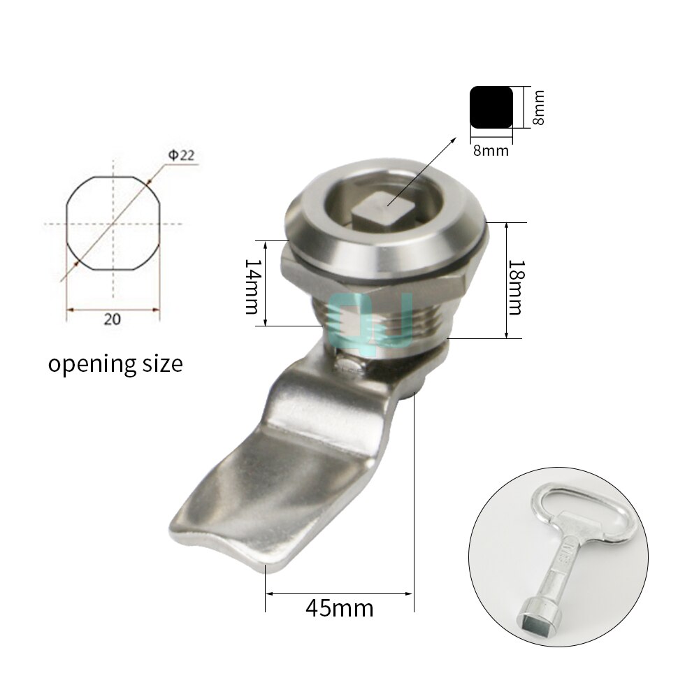 1set 22mm installation Power distribution cabinet lock panel lock 304 stainless steel lock, cam cabinet lock,, tin box,: four angle