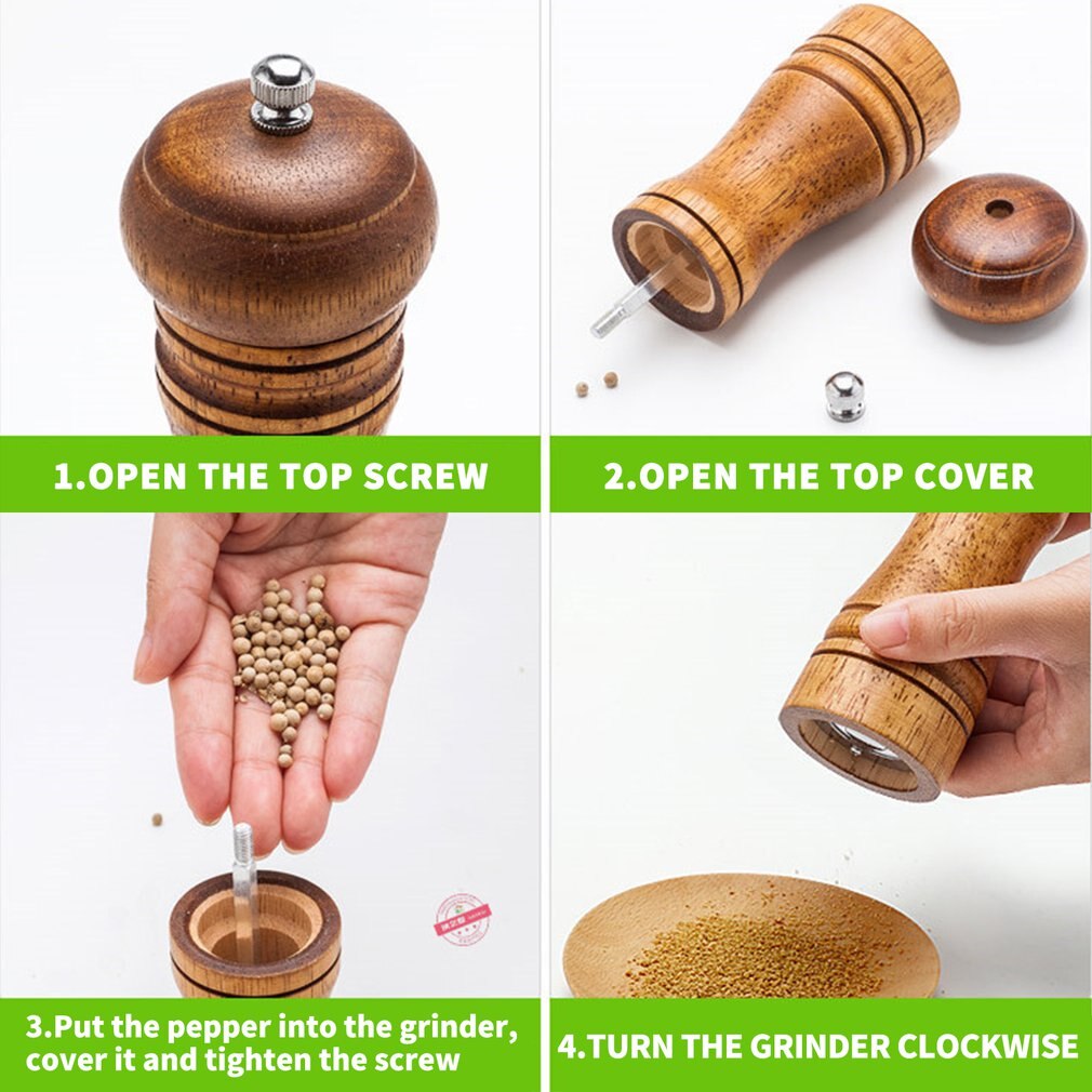 5/8/10Inch Manual Pepper Grinder Oak Wood Salt And Pepper Mill Multi-purpose Cruet Kitchen Tool Salt Grinder