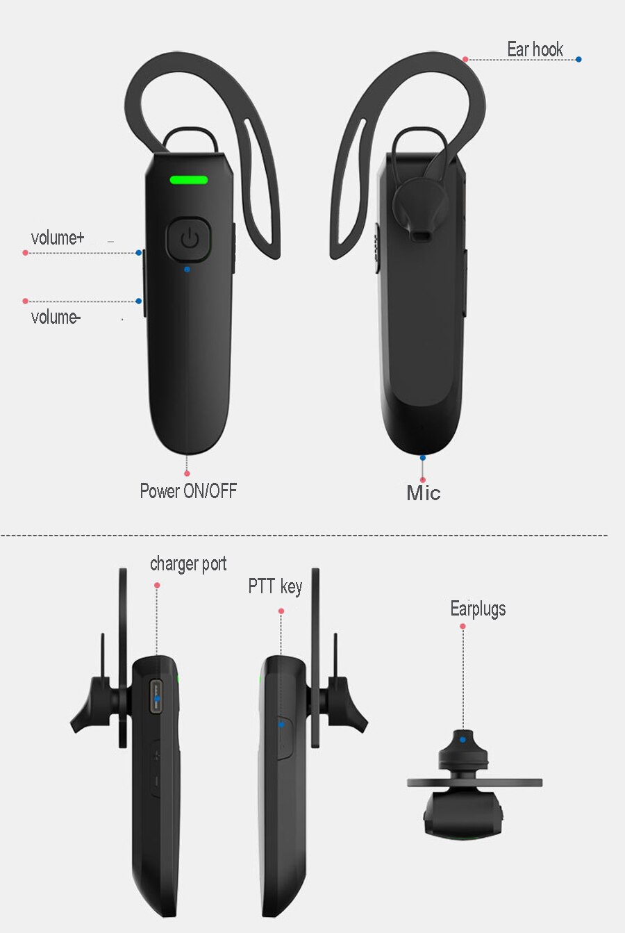 Wireless Earhook Mini Walkie Talkie Intercome Bluetooth Restaurant Hotel PMR Ear Hook Bluetooth-compatible Headset Two Way Radio