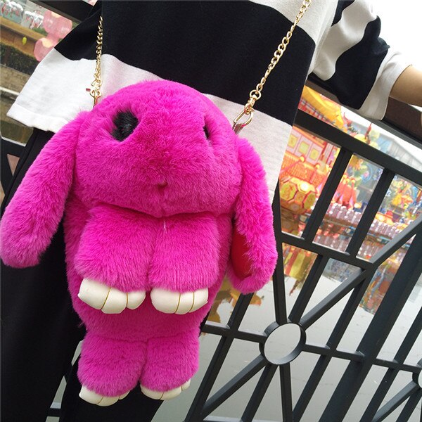 Mode Vrouwelijke Konijn Tas Imitatie Bont Messenger Portemonnee Portemonnee Keten Schoudertas Dames Handtas: Rose red