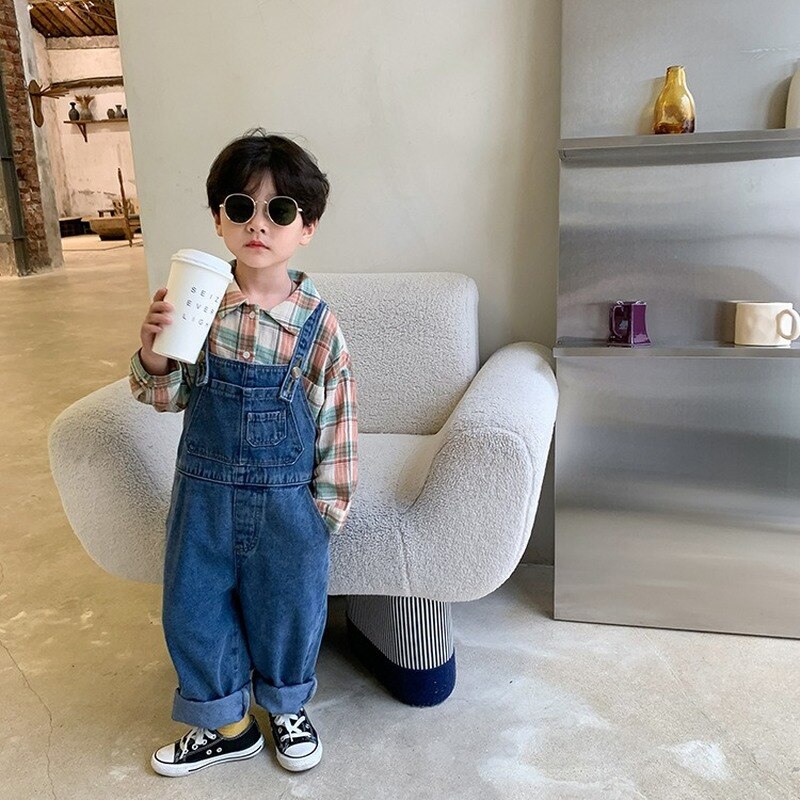 Tuta casual in denim per bambini primavera autunno bambini tasche larghe pagliaccetti