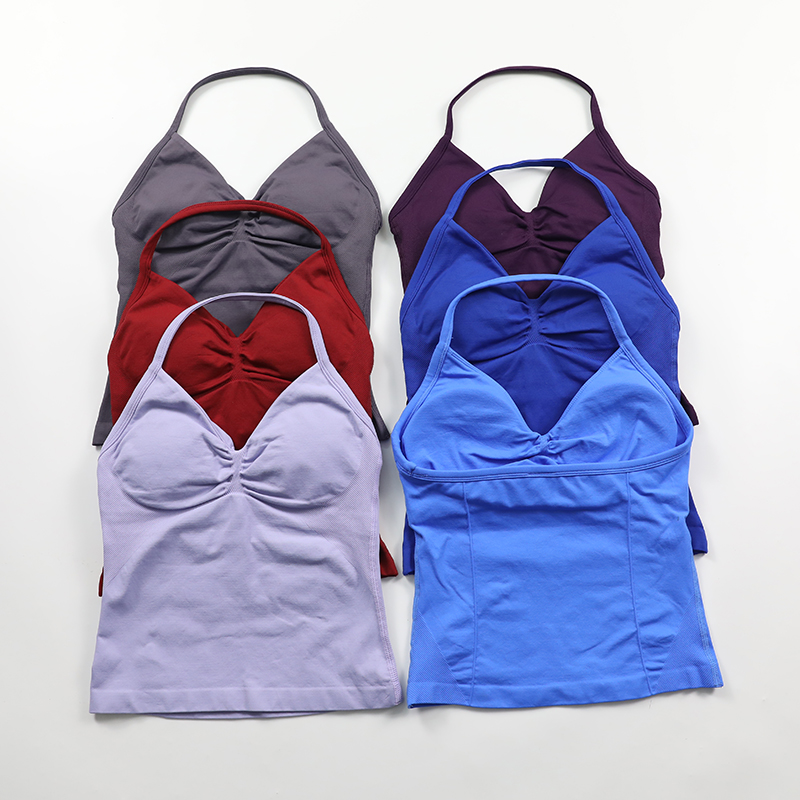 Impact Longline Strappy Top Women Seamless Yoga Tank Tops Scrunch Backless Gym Clothes Padded Workout Athletic Sleeveless Shirts