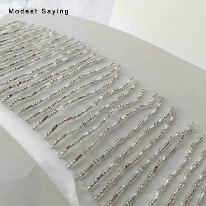1 yard silver 9cm pärlstav kant kant sy sömnad tofs frans kantning latin klänning kväll fest klänningar plagg tillbehör