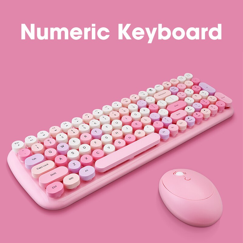 MOfii Wireless Keyboard Mouse set 2.4G Round Cute Candy Colors Blue Keyboard and Optical Mouse Set For Computer Home Office Use