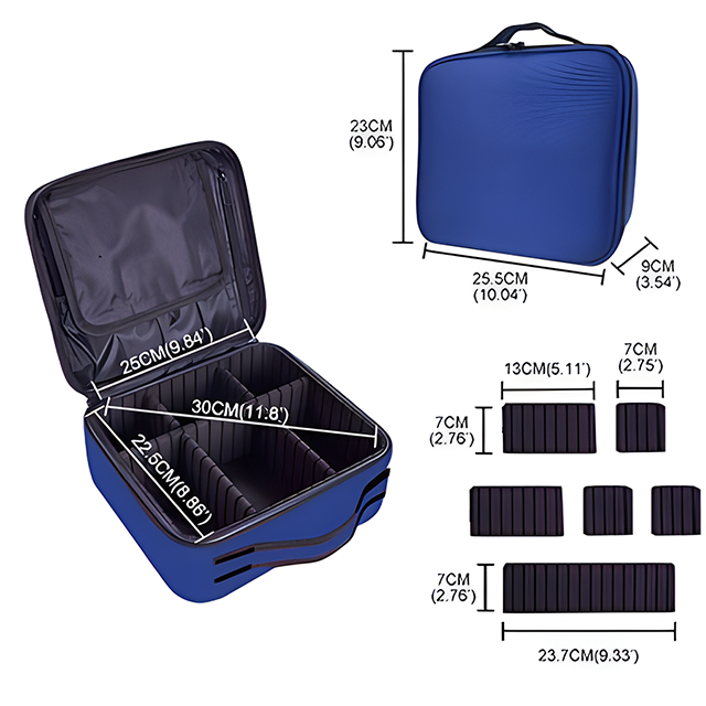 Makeup bag Train Case Makeup Cosmetic bag Organizer Portable Artist Storage Bag With Adjustable Dividers Makeup Brush Case: Blue