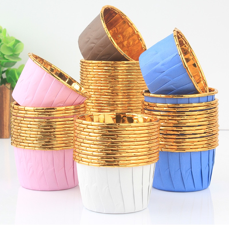 50Pcs Muffin Paper Cups Gold Cupcak Liner Cake Wrappers Bakken Cup Lade Cake Paper Cups Cake Bakvorm voor Gebak Gereedschap