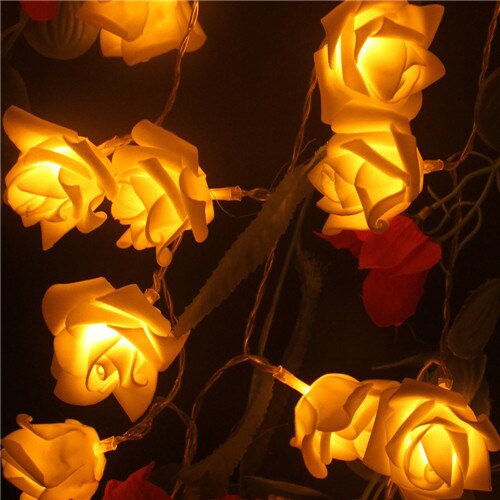 YIYANG 2M Wedding Decoration Rose Flower LED Bouquet String Lights Battery Rosa Christmas Festival Party Garden Bedroom Lumiere: Yellow