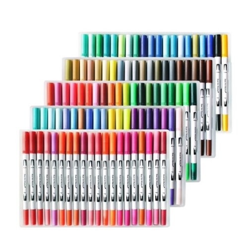 Dual Brush Pen Set Watercolor Art Markers with Two-Sided Tips, Bright and Vivid Colors, Acid Free 120 Different Shades: 100 colors