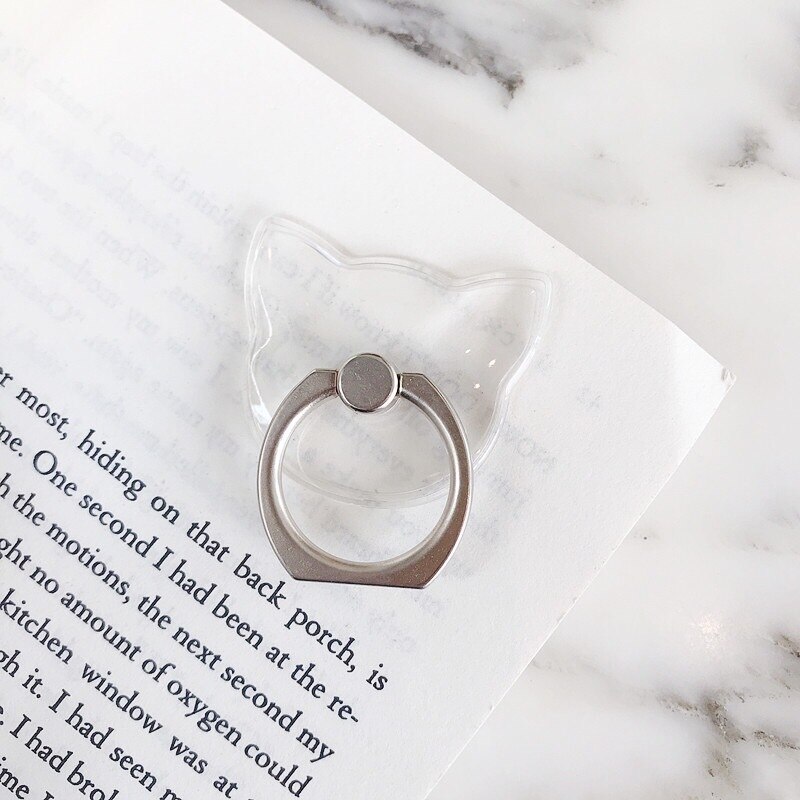 360 Universal Mobile Phone Holder Transparent Alien Animal Foldable Finger Ring Mobile Phone Grip tok Holder Stand Phone Grip: Cat