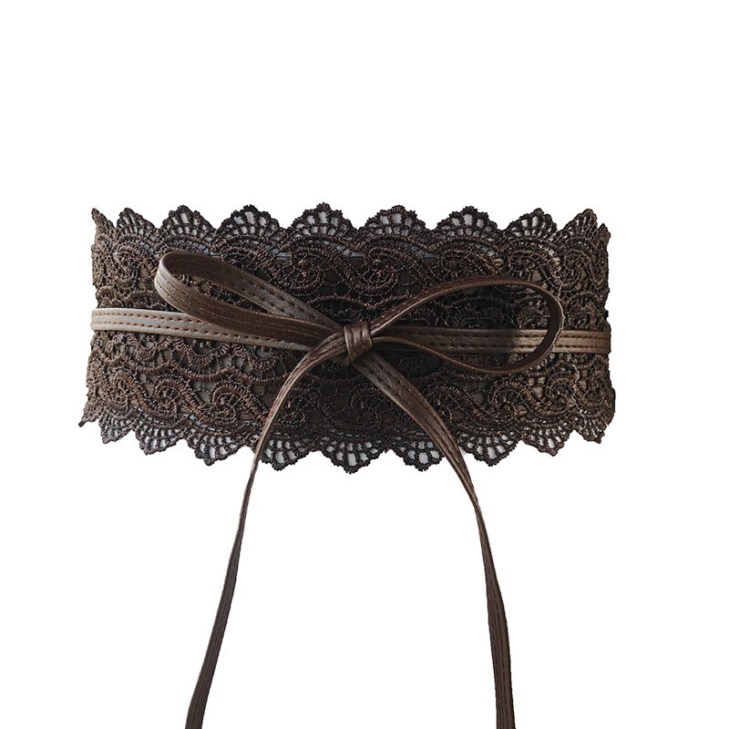 Badinka chaude noir blanc rouge large Corset fleur dentelle ceinture femme nœud papillon ceinture ceintures pour femmes robe de mariée ceinture: Coffee