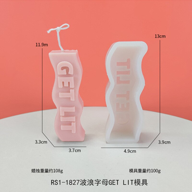 Molde de silicona con forma ondulada de letras, vela de aromaterapia, cera de resina epoxi, artesanía de yeso para fiestas y pasteles, suministro para hornear: GET LIT