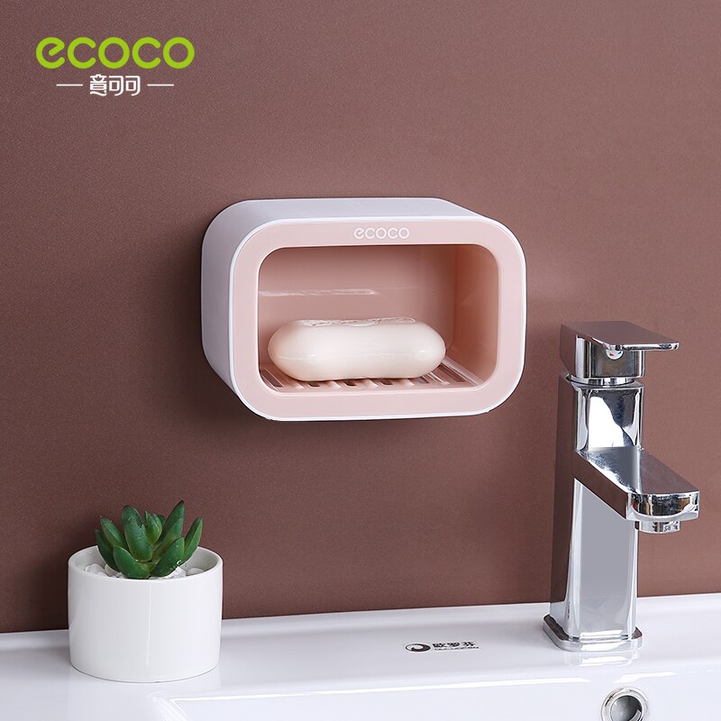 ECOCO Double Drawer Wall Mounted Soap Dish Box Bathroom Shower Soap Holder Tray Storage Rack Shelf Bathroom Accessories: Single Pink