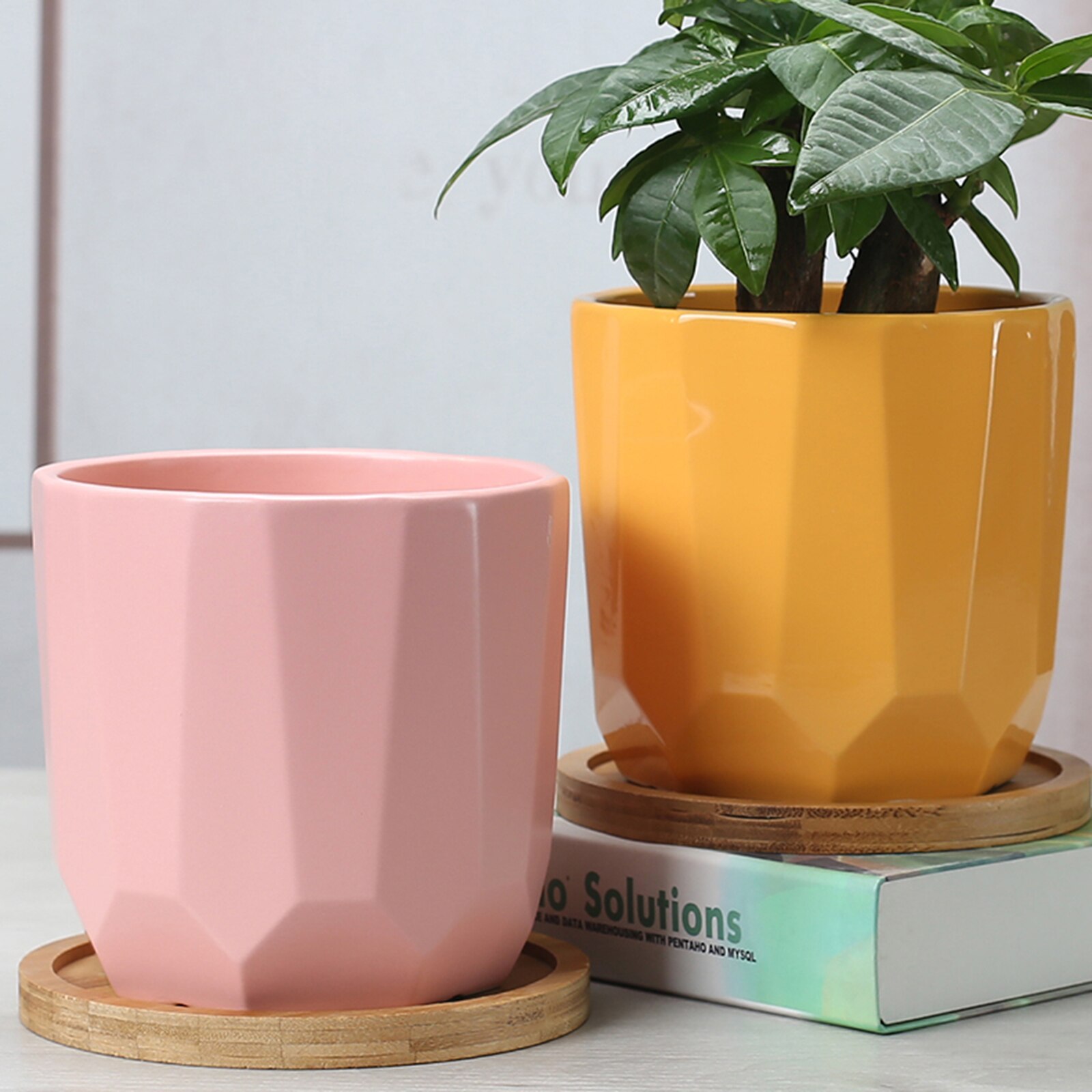 6pcs Natural Bamboo Flower Pots Nursery Planter Bamboo Tray Anti-Fade Square Minimalism Gardening Supply Simple Rural Style