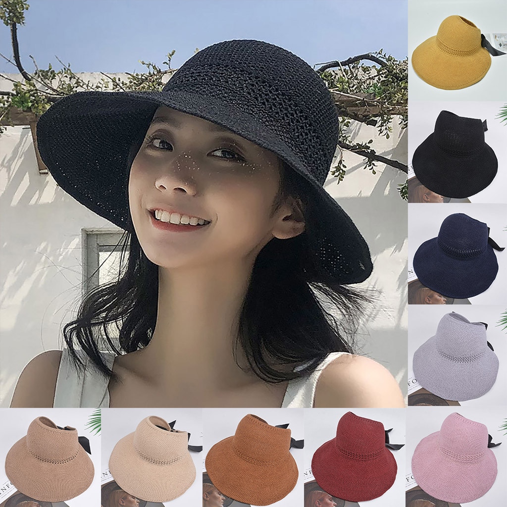 Las señoras de las mujeres de verano Sombrero Floppy playa protector solar ciclismo ajustable gorro Sombrero de paja de de y de Sombrero