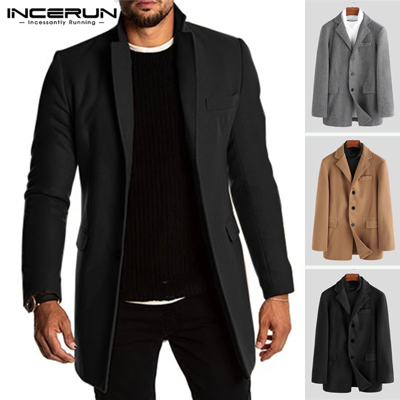 INCERUN Winter Mannen Geul Faux Fleece Blends Jassen Lange Mouwen Solid Casual Business Jassen Streetwear Mannen Overjassen