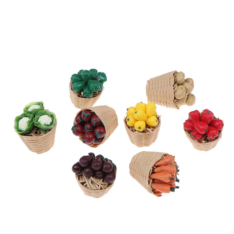 1:12 mini simulering kunstige frugter og grøntsager dukkehus vegetabilsk bambus kurv miniature tilbehør til børn