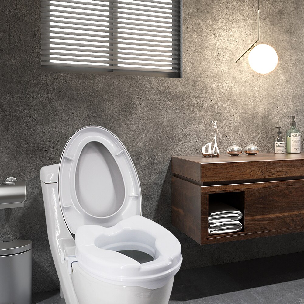 Patients Pregnant Women Toilet Seat Riser Elongated Raised Elevators Lifter Extender with Cover, Height 2/4/6 Inch