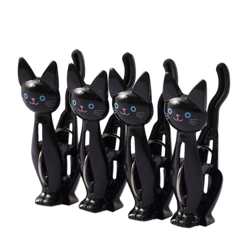 4Pcs/Set Cute Cat Clamp Shape Sealing Clip Portable Clip For Snack Moisture-proof Plastic Clothespin Drying Clip Decorations: Black