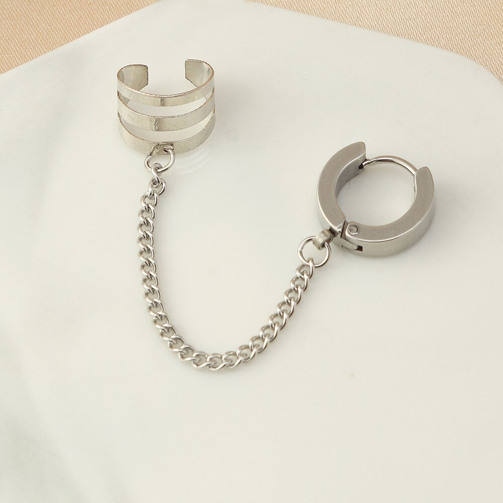 1 sztuka moda łańcuch w stylu biodro-chmiel kolczyki kość robić ucha klip gwintownica spadek mankiet podwójny łańcuch przeszywający kolczyki biżuteria dla obu płci