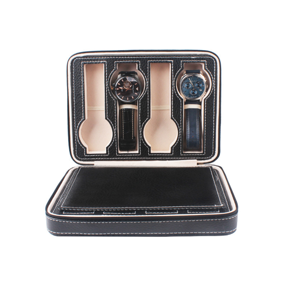 Draagbare Pu Lederen 2/4/8 Slot Horloge Doos Display Case Opslag Horloge Organizer Houder Rits Prachtige En Duurzaam Te minnaar D30: Black 8 Slots