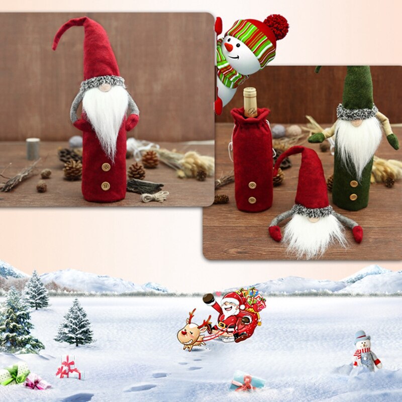 Weihnachten Zwerge Wein Flasche Abdeckung, Handgemachte Schwedisch Tomte Zwerge Wein Flasche Deckel Santa Claus Flasche Taschen mit Kordelzug St