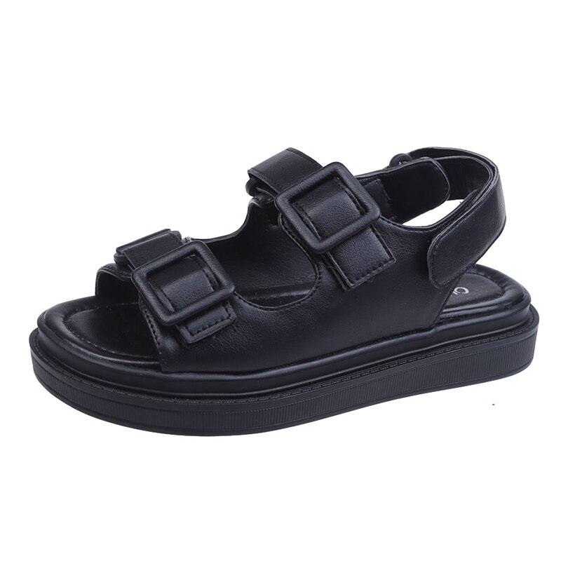 Heel Flat Sandal Shoe Female Sandals Comfort Shoes for Women Leather Summer Beach Casual Shoes Woman Sandal: black / 8