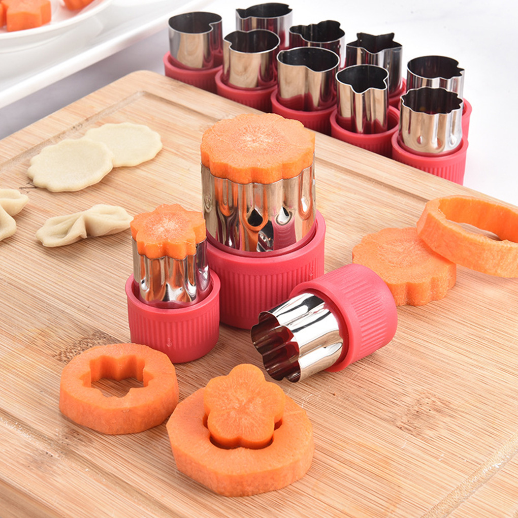 12pcs Stainless Steel Biscuite Mold Vegetable Shape sculpture Tools with Detachable Plastic Shell Green