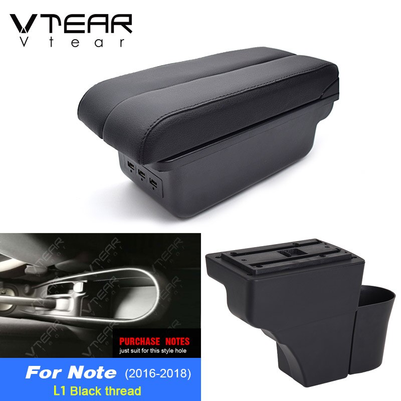 Vtear Voor Nissan Note Accessoires Armsteun Lederen Arm Rest Usb Opbergdoos Decoratie Middenconsole Interieur Parts Auto: E Black