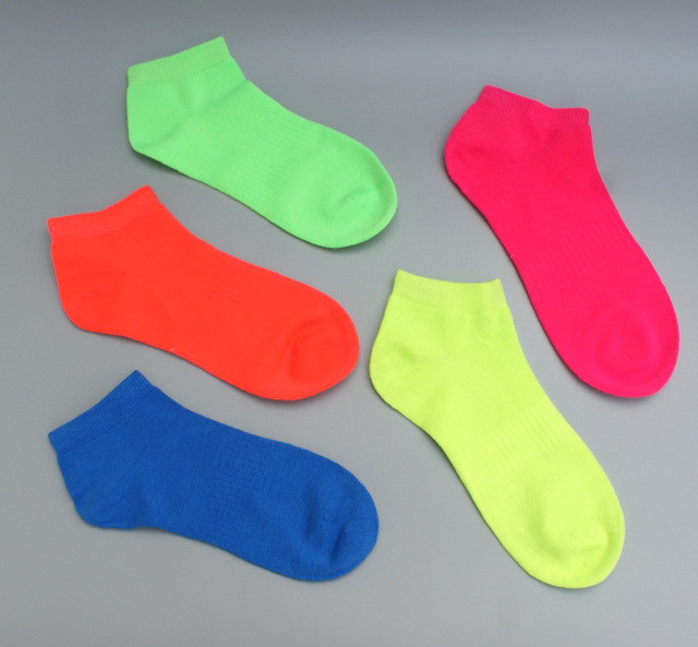 5 pairs Women Ankle Socks short sock Girls soft cotton neon Fluorescence colors