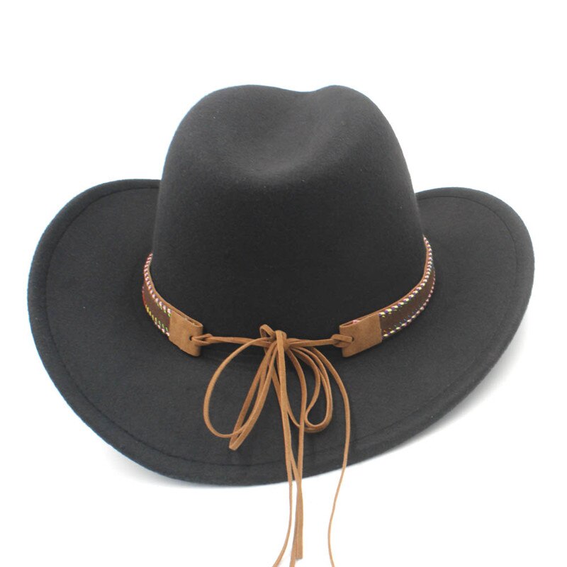 Menns ull vestlig cowboyhatt til herre dame vinter høst jazz cowgirl cloche sombrero caps med belte